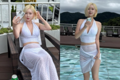 ホワイト水着×シースルースカートで夏の女神に…チアリーダーがプールサイドで見せた圧巻の夏ビジュアル