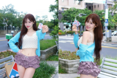 台湾で大人気のチアリーダー、ブルーカーディガン×ミニスカートの愛らしい夏コーデに注目